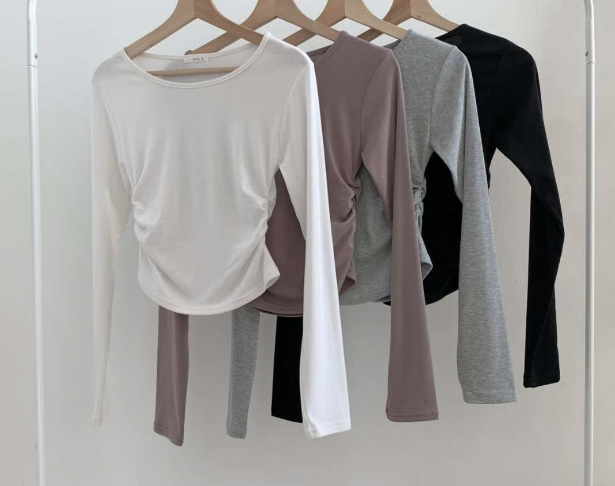 WOO SUNG東大門㊣實拍女裝新款休閑25秋冬真品長袖T恤褶皺WOO SUNG長袖T恤圖色3左三色