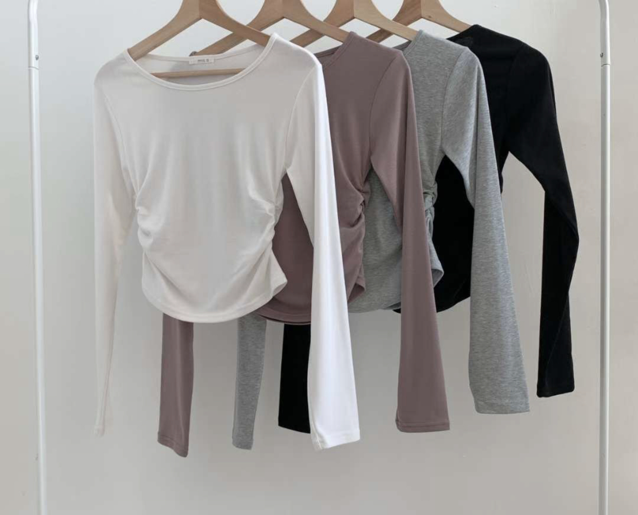 WOO SUNG東大門㊣實拍女裝新款休閑25秋冬真品長袖T恤褶皺WOO SUNG長袖T恤圖色4左四色