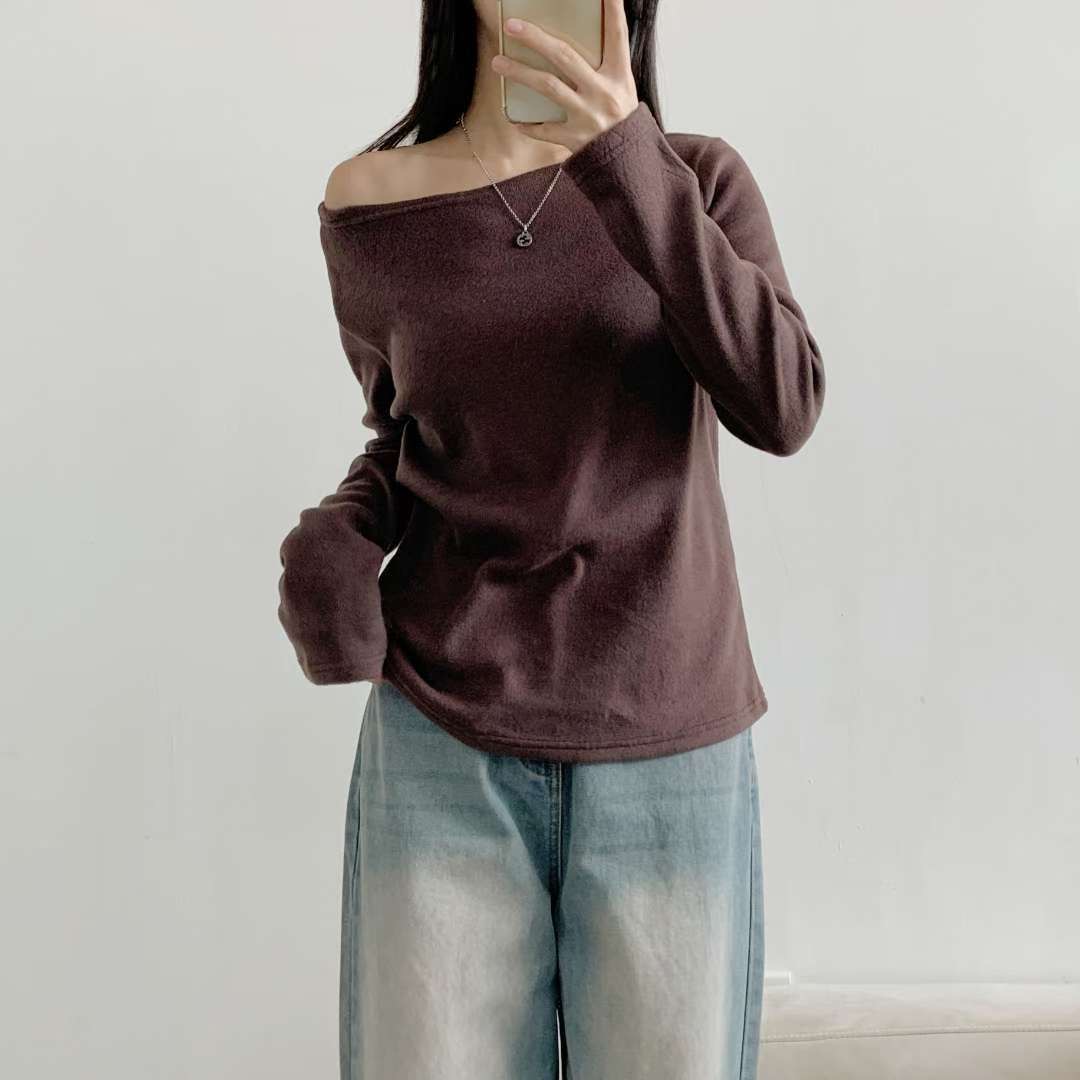 WOO SUNG東大門㊣代購女士新品推薦人氣時尚休閑長袖T恤船領WOO SUNG長袖T恤圖色3