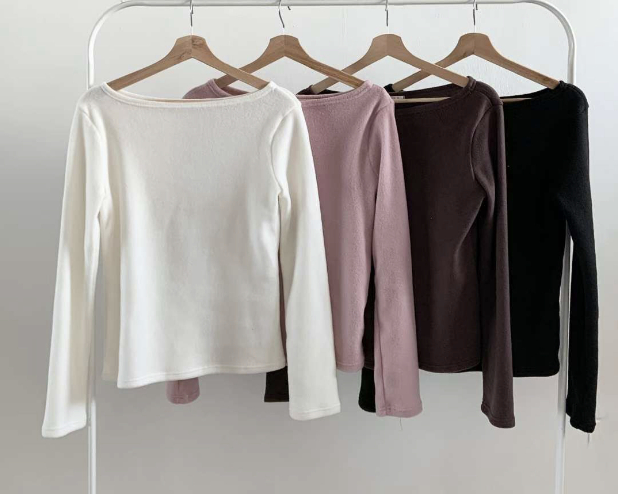 WOO SUNG東大門㊣代購女士新品推薦人氣時尚休閑長袖T恤船領WOO SUNG長袖T恤圖色4左四色