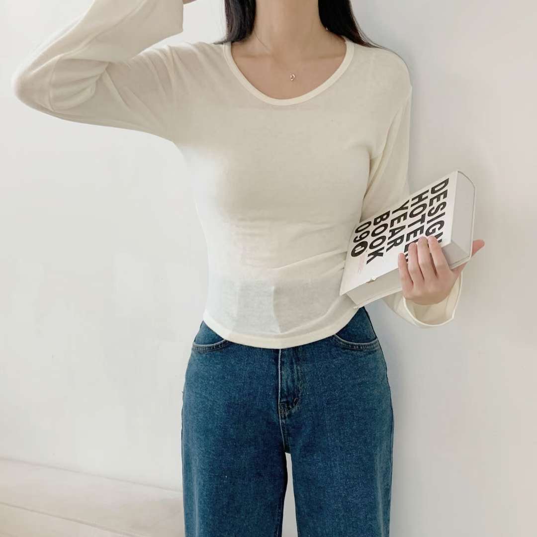 WOO SUNG東大門㊣直郵女裝新品熱賣長袖T恤安哥拉羊毛修身WOO SUNG長袖T恤圖色1