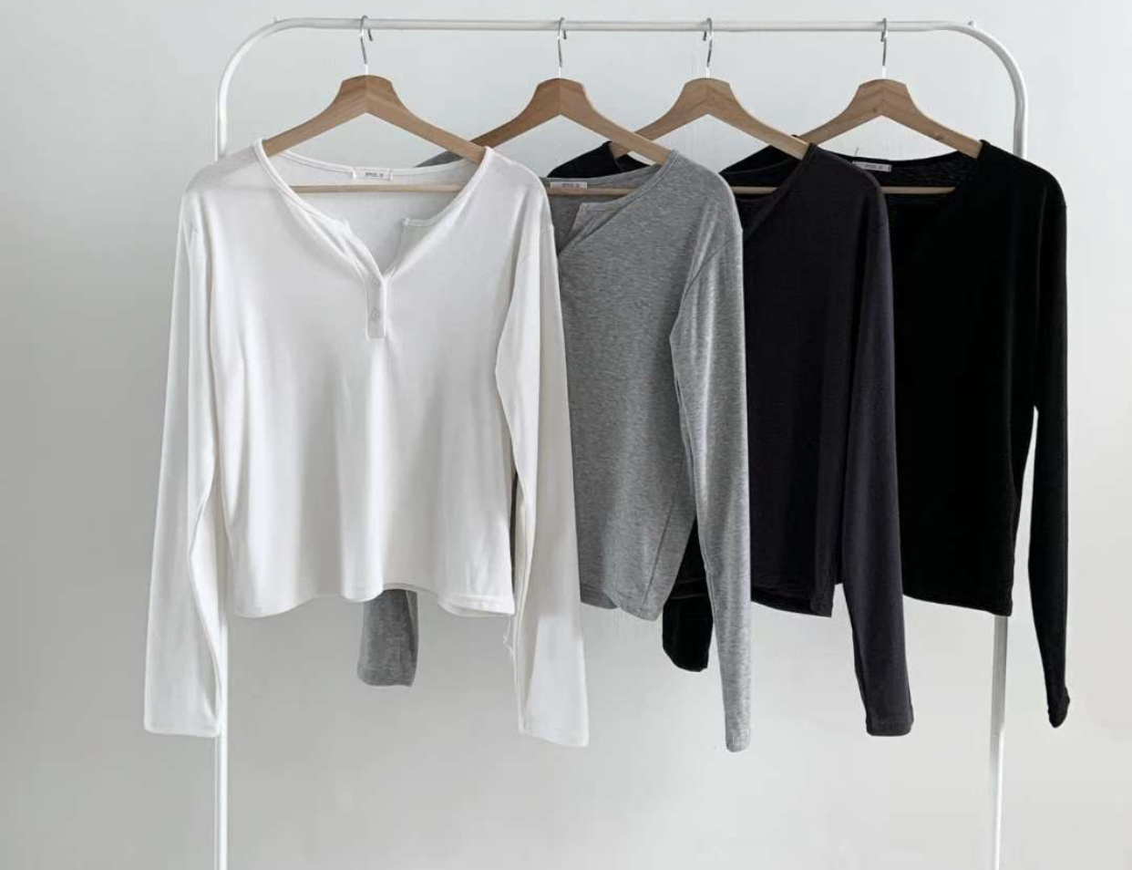 WOO SUNG東大門㊣代購女裝新品熱賣職業人氣長袖T恤抓絨紐扣WOO SUNG長袖T恤圖色2左二色