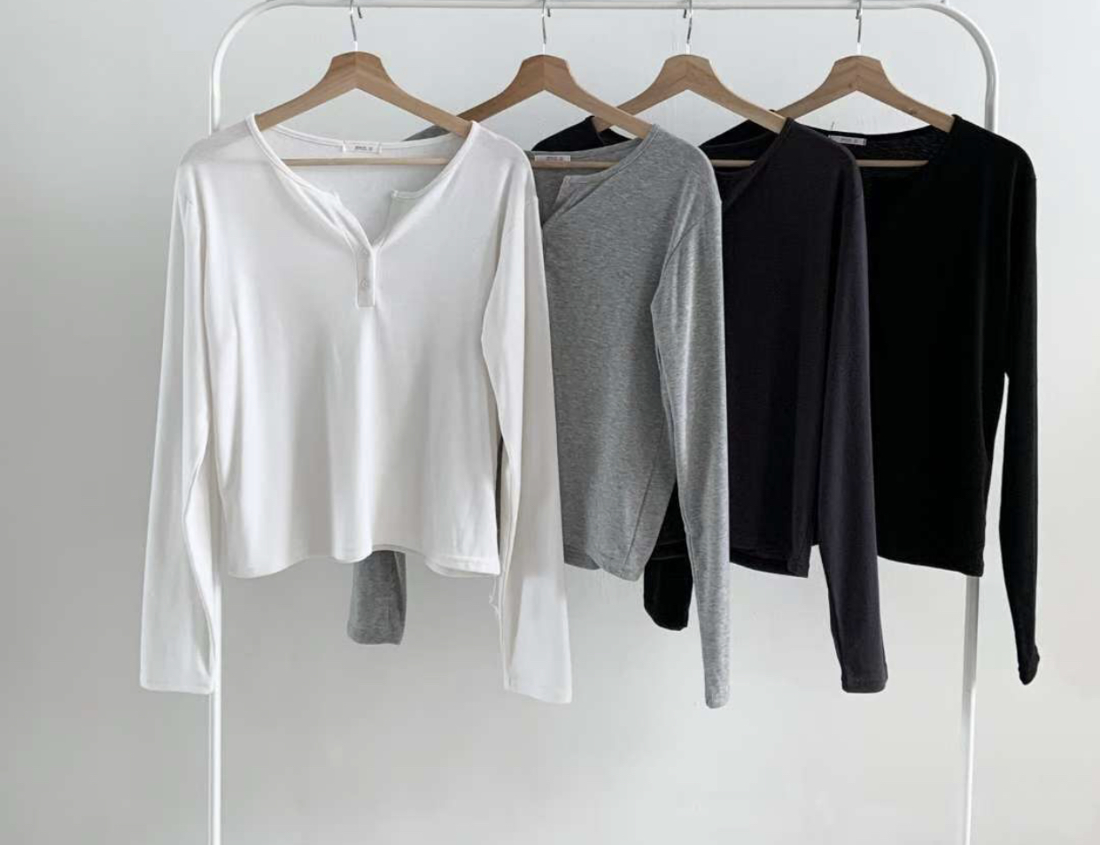 WOO SUNG東大門㊣代購女裝新品熱賣職業人氣長袖T恤抓絨紐扣WOO SUNG長袖T恤圖色4左四色