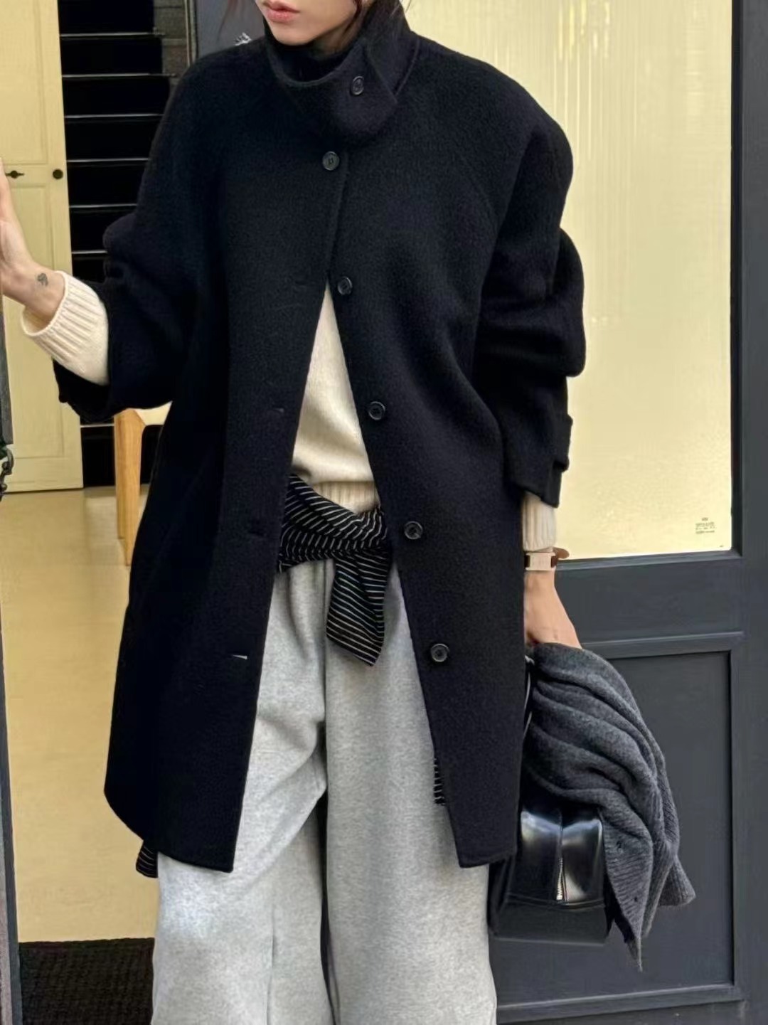 AMYGRACE韓國代購㊣女士新品25秋冬熱賣休閑職業中長款大衣AMYGRACE中長款大衣圖色3