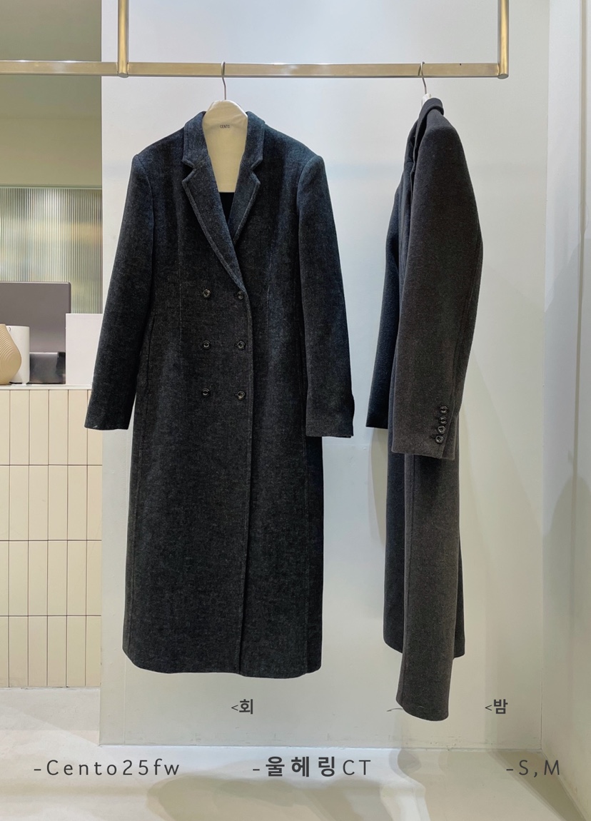 CENTO東大門㊣實拍女裝新款25秋冬休閑中長款大衣羊毛人字紋CENTO中長款大衣