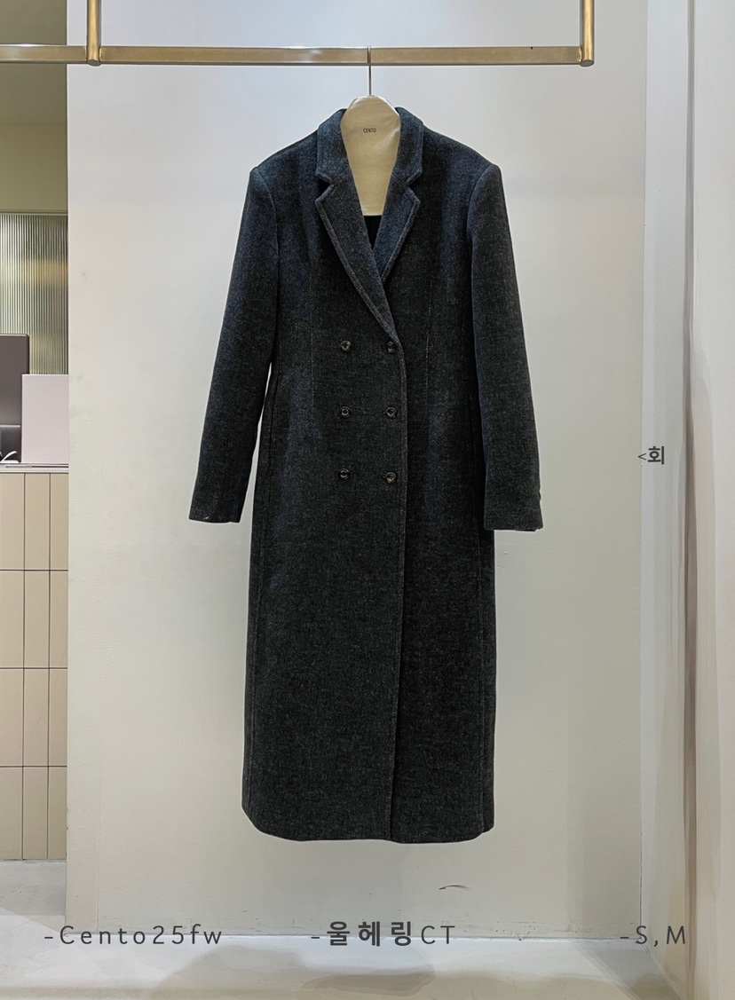 CENTO東大門㊣實拍女裝新款25秋冬休閑中長款大衣羊毛人字紋CENTO中長款大衣圖色2灰色