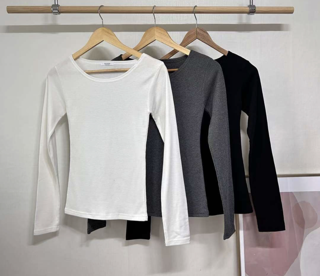 WOO SUNG韓國代購㊣女士新品熱賣真品推薦長袖T恤羅紋長款WOO SUNG長袖T恤圖色3左三色