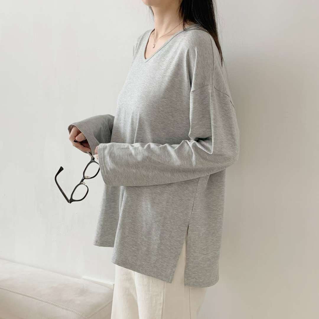 WOO SUNG東大門㊣代購女裝新款人氣熱賣25秋冬真品長袖T恤V領WOO SUNG長袖T恤圖色2