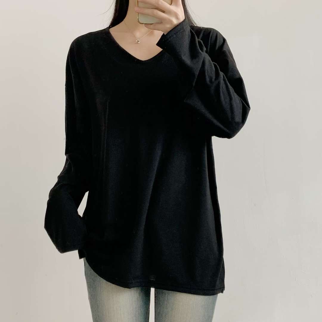 WOO SUNG東大門㊣代購女裝新款人氣熱賣25秋冬真品長袖T恤V領WOO SUNG長袖T恤圖色3