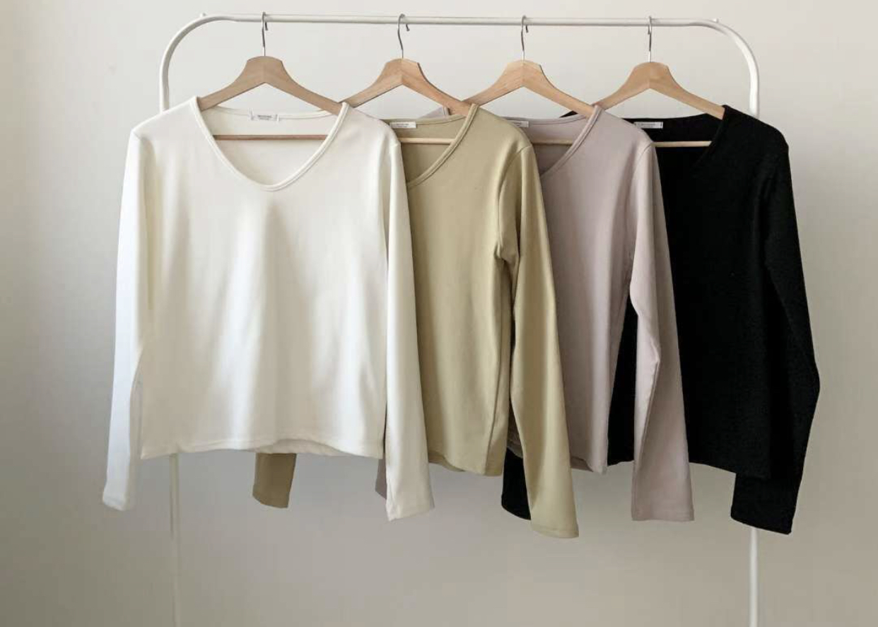 WOO SUNG東大門㊣直郵女士新品時尚職業熱賣真品長袖T恤V領WOO SUNG長袖T恤圖色2左二色