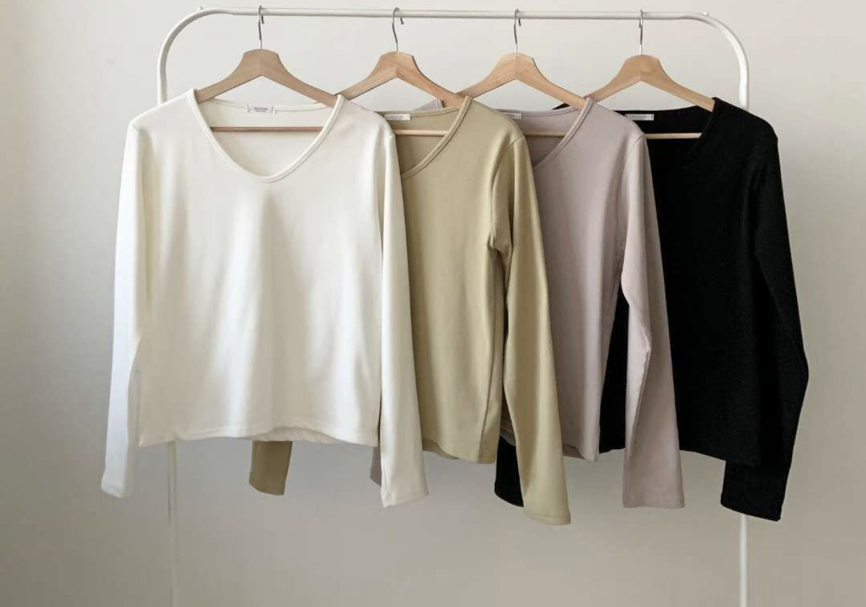 WOO SUNG東大門㊣直郵女士新品時尚職業熱賣真品長袖T恤V領WOO SUNG長袖T恤圖色3左三色