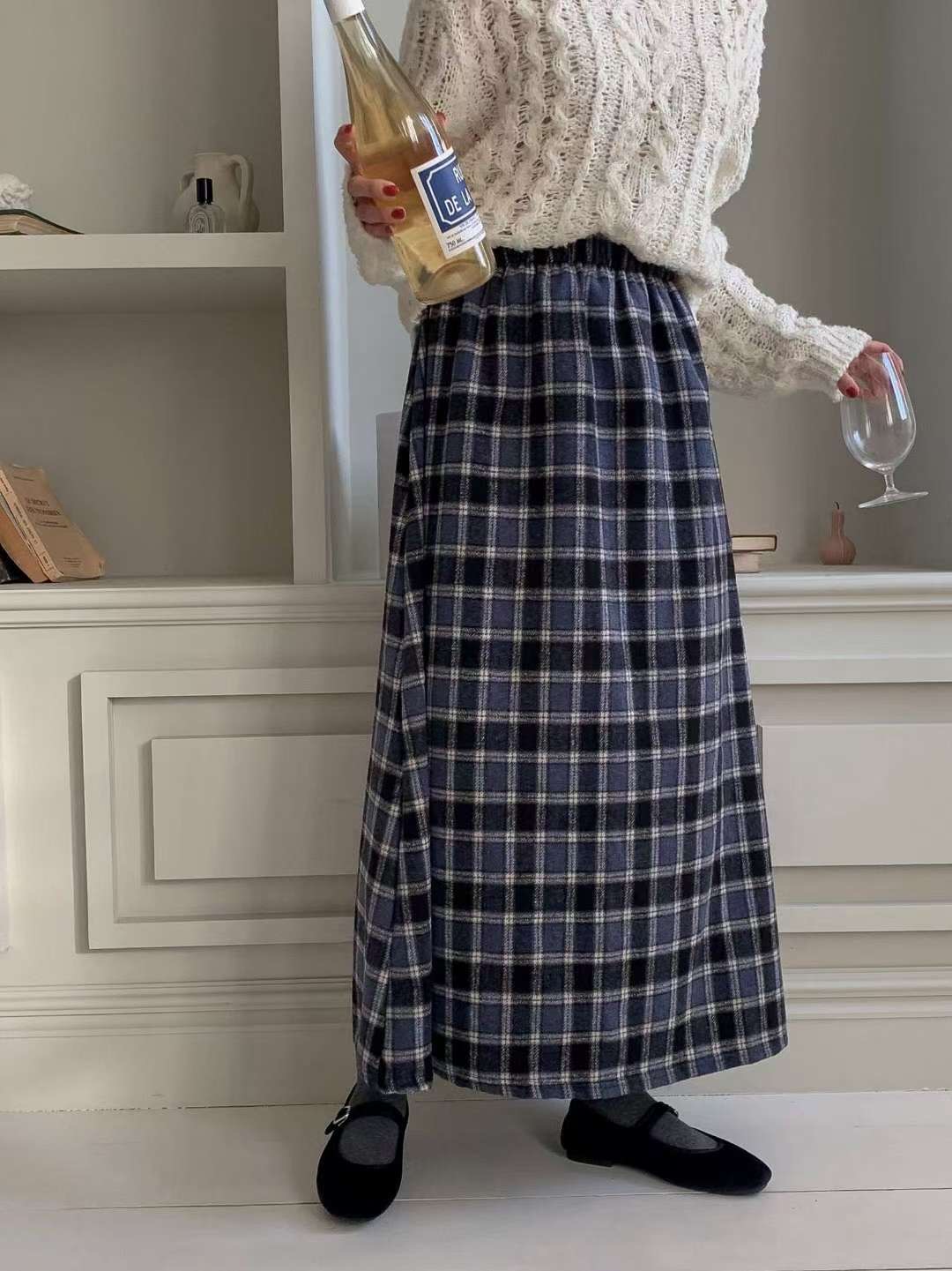 WOO SUNG東大門㊣直郵女裝新款熱賣職業推薦25秋冬長裙羊毛格子WOO SUNG長裙