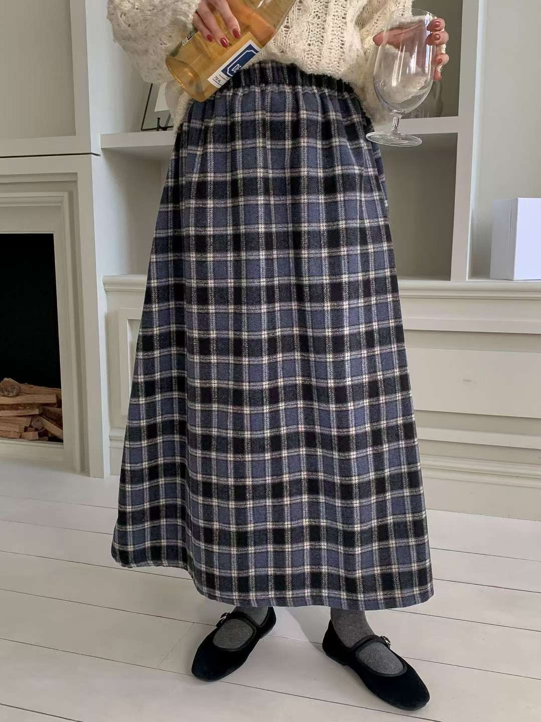 WOO SUNG東大門㊣直郵女裝新款熱賣職業推薦25秋冬長裙羊毛格子WOO SUNG長裙圖色3