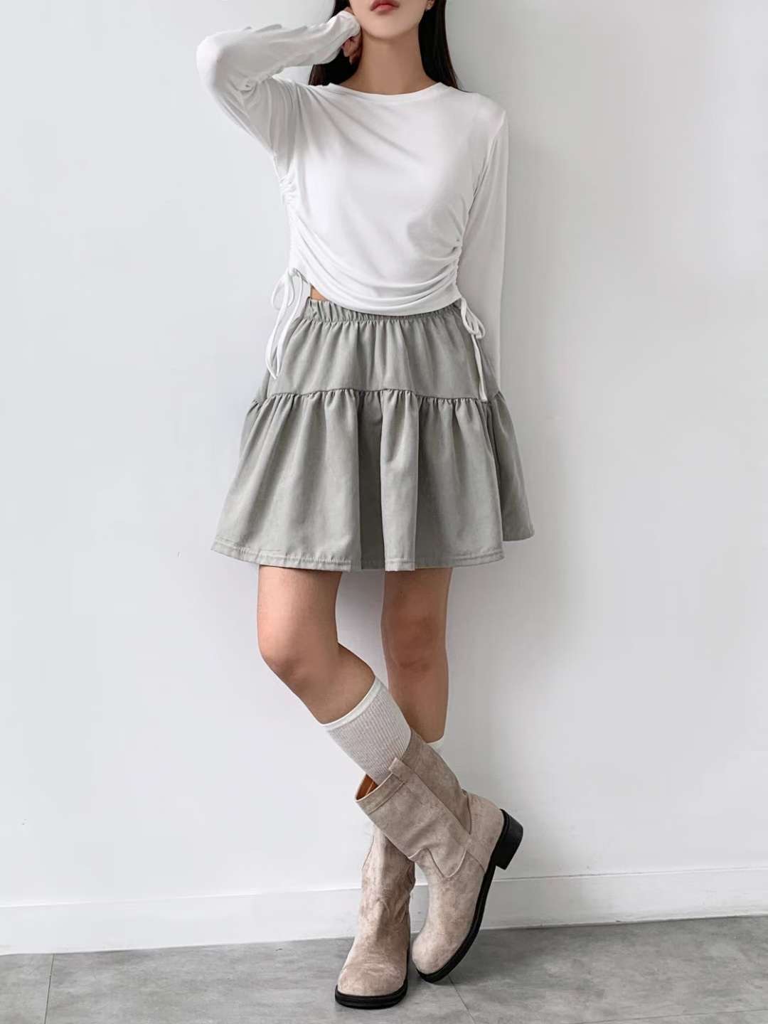 WOO SUNG東大門㊣代購女士新品25秋冬熱賣推薦職業短裙絨面革WOO SUNG短裙