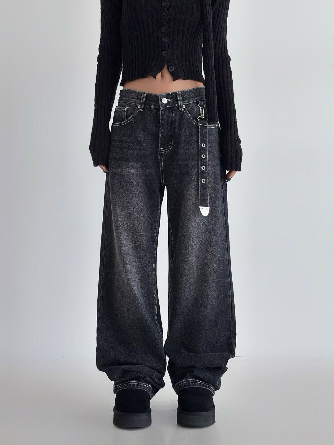 PUBLIC&amp;CO GIRL韓國代購㊣女裝新款25秋冬牛仔褲拉絨PUBLIC&amp;CO GIRL牛仔褲圖色2