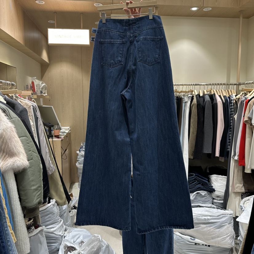 VINTAGE VIBE韓國直郵㊣女士新品熱賣真品時尚牛仔褲拉絨褶皺VINTAGE VIBE牛仔褲