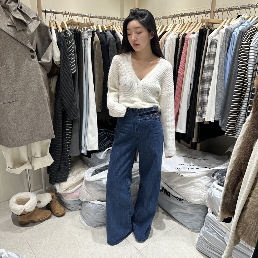 VINTAGE VIBE韓國直郵㊣女士新品熱賣真品時尚牛仔褲拉絨褶皺VINTAGE VIBE牛仔褲