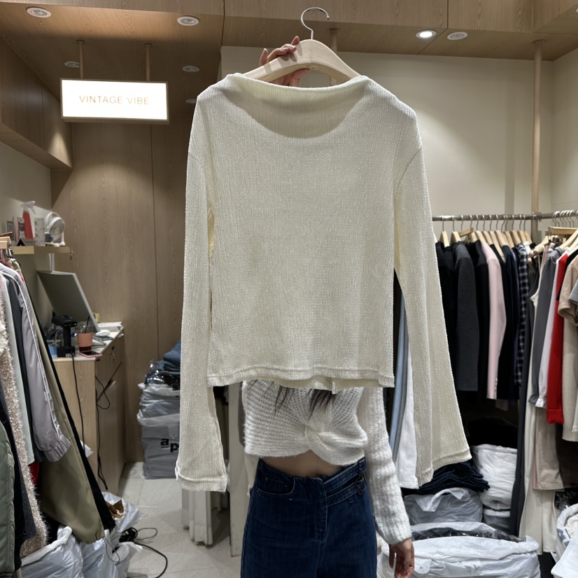 VINTAGE VIBE東大門㊣直郵女裝新品推薦長袖T恤天鵝絨褶皺VINTAGE VIBE長袖T恤