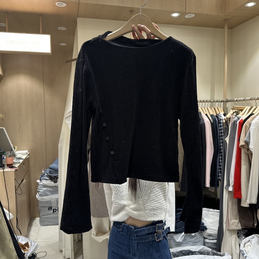 VINTAGE VIBE東大門㊣直郵女裝新品推薦長袖T恤天鵝絨褶皺VINTAGE VIBE長袖T恤圖色3