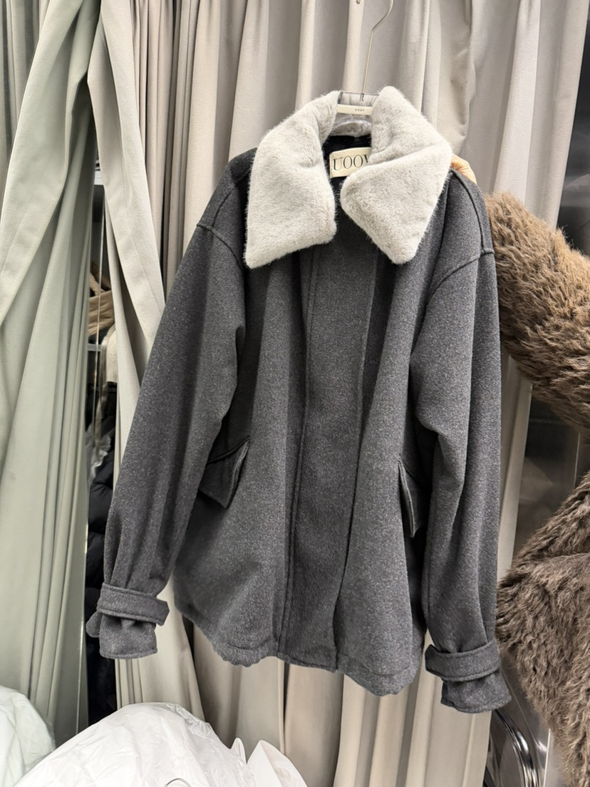 UOOV韓國代購㊣女裝新品人氣時尚休閑熱賣25秋冬推薦短款大衣UOOV短款大衣圖色2