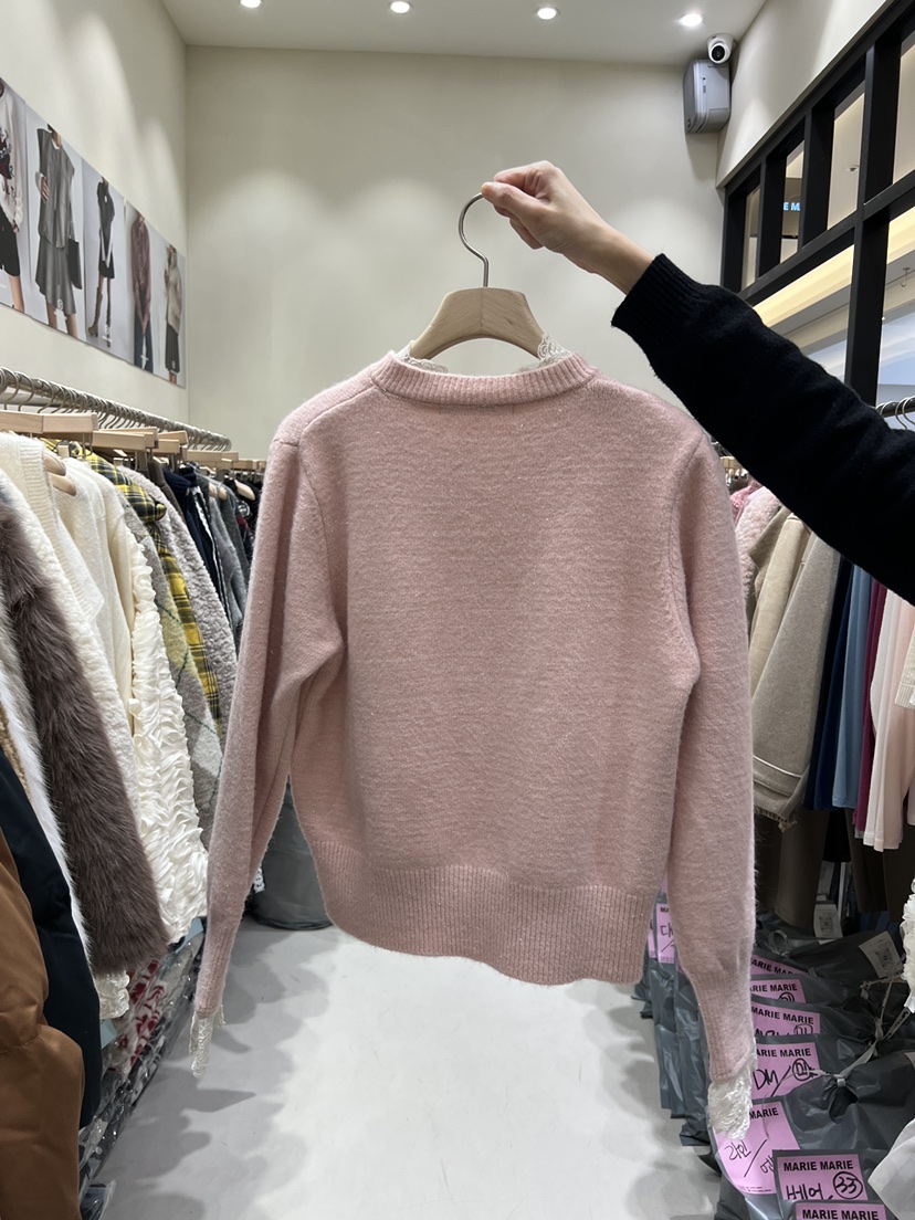MARIE MARIE東大門㊣直郵女士新品人氣時尚針織衫蕾絲紐扣MARIE MARIE針織衫