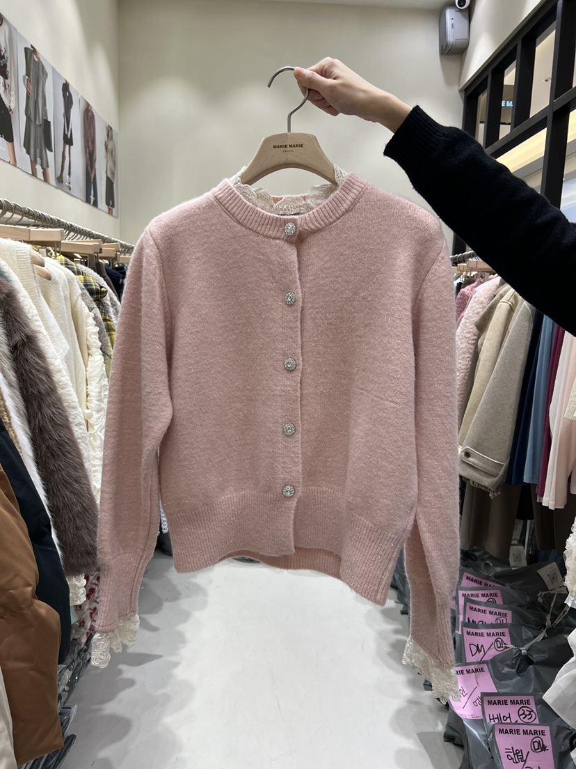 MARIE MARIE東大門㊣直郵女士新品人氣時尚針織衫蕾絲紐扣MARIE MARIE針織衫圖色1