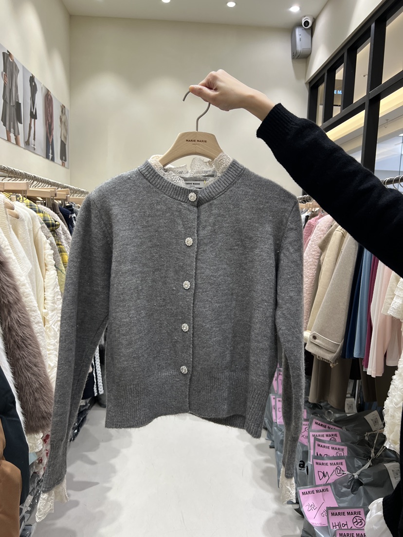 MARIE MARIE東大門㊣直郵女士新品人氣時尚針織衫蕾絲紐扣MARIE MARIE針織衫圖色3