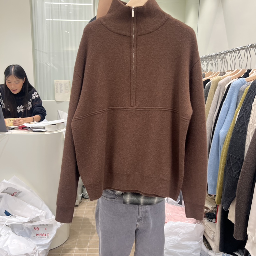 AMY GRACE韓國直郵㊣女裝新款時尚休閑人氣真品針織衫拉鏈AMY GRACE針織衫圖色1