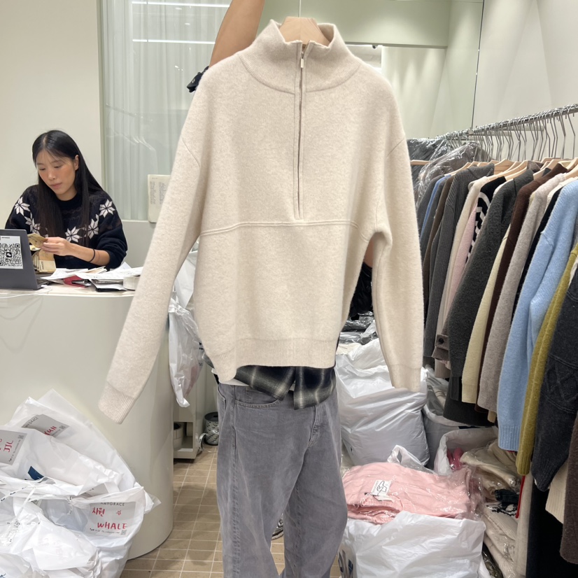 AMY GRACE韓國直郵㊣女裝新款時尚休閑人氣真品針織衫拉鏈AMY GRACE針織衫圖色3