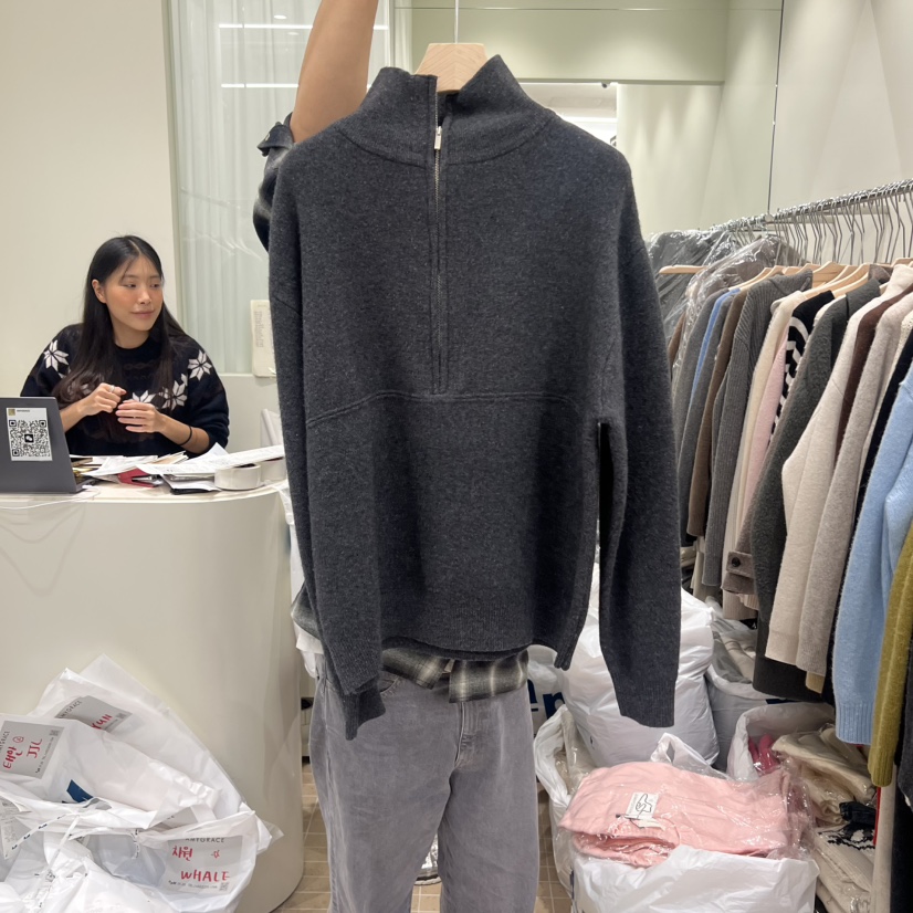 AMY GRACE韓國直郵㊣女裝新款時尚休閑人氣真品針織衫拉鏈AMY GRACE針織衫圖色4