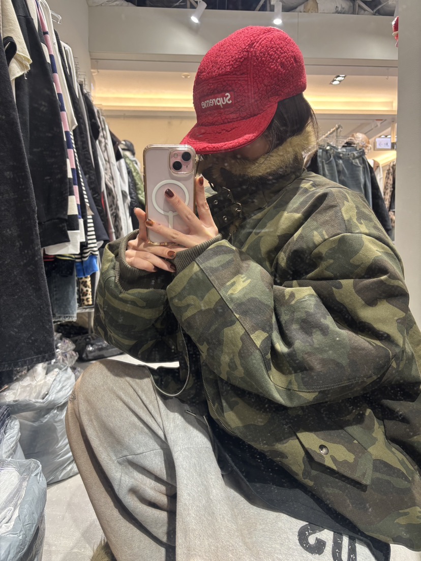 OKIE韓國代購㊣女裝新品人氣時尚25秋冬休閑推薦夾克毛皮迷彩OKIE夾克