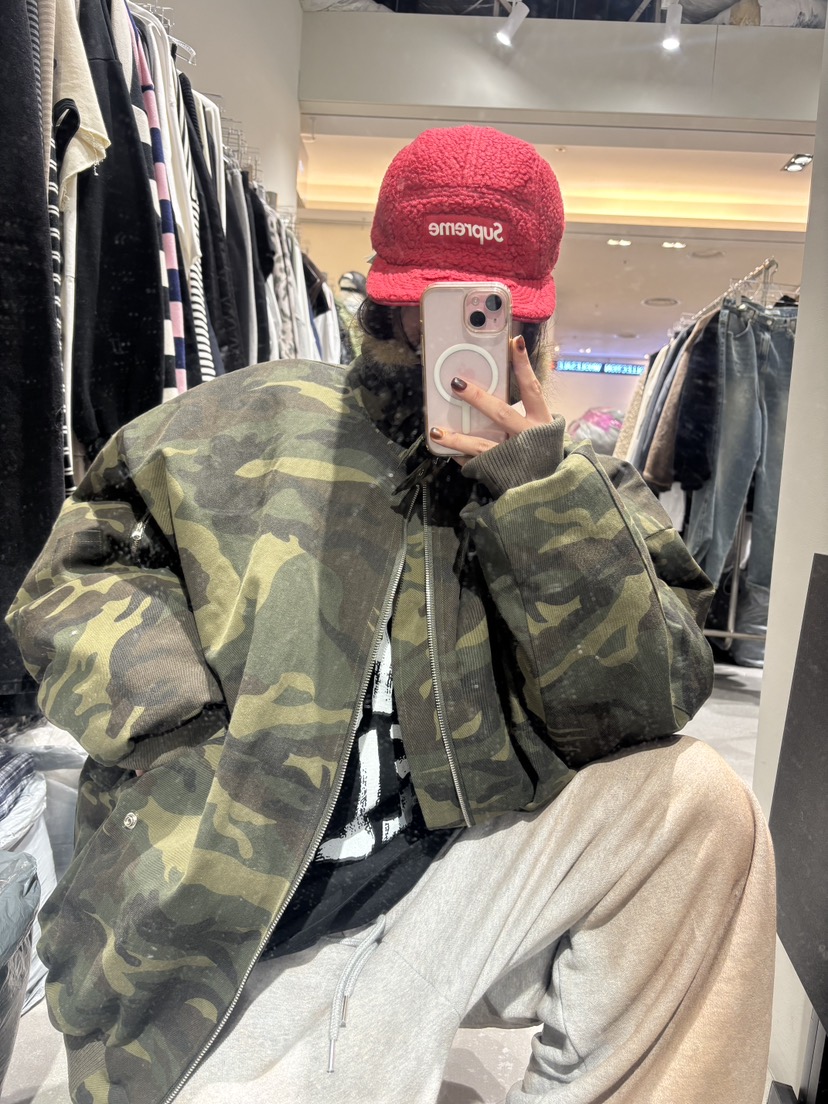 OKIE韓國代購㊣女裝新品人氣時尚25秋冬休閑推薦夾克毛皮迷彩OKIE夾克