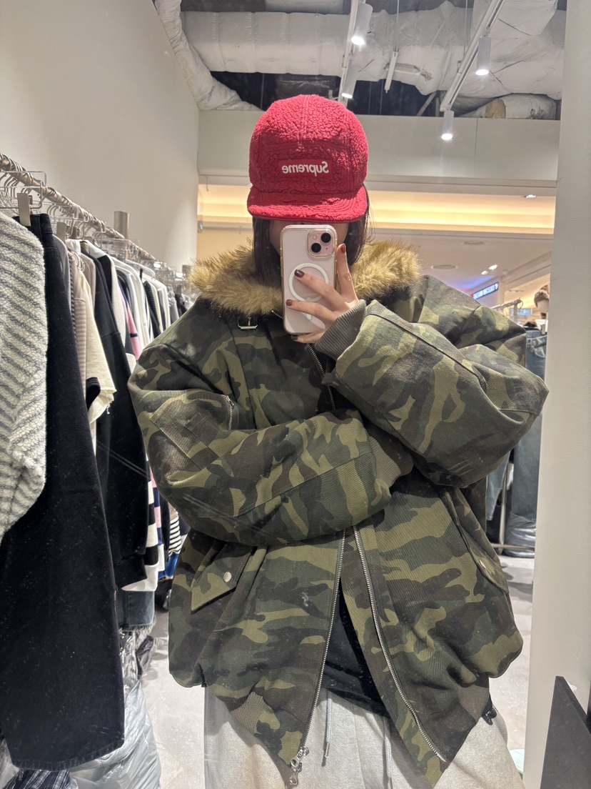 OKIE韓國代購㊣女裝新品人氣時尚25秋冬休閑推薦夾克毛皮迷彩OKIE夾克