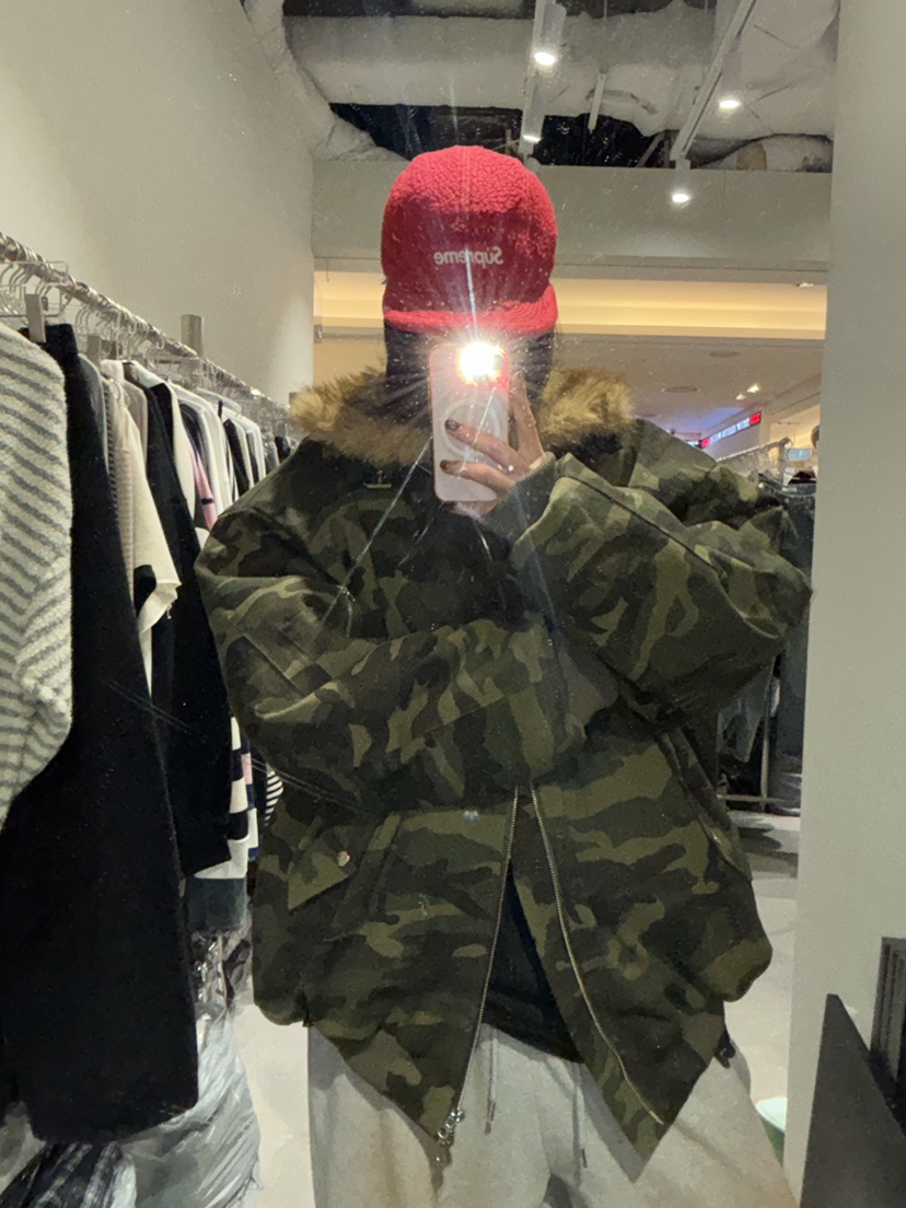 OKIE韓國代購㊣女裝新品人氣時尚25秋冬休閑推薦夾克毛皮迷彩OKIE夾克