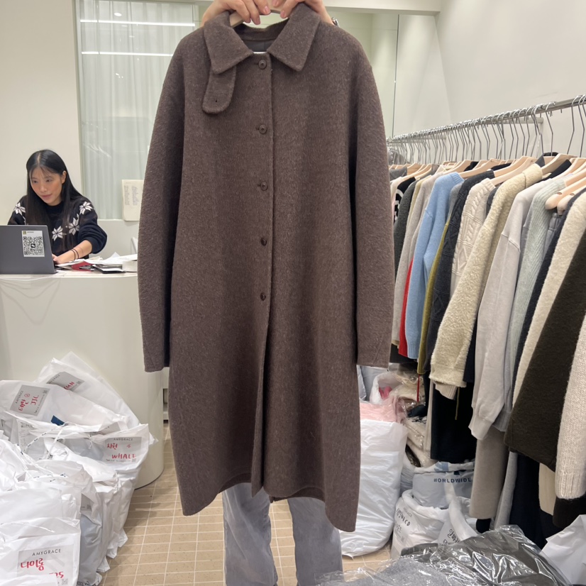 AMY GRACE韓國直郵㊣女士新款真品中長款大衣含腰帶高領長款AMY GRACE中長款大衣圖色2