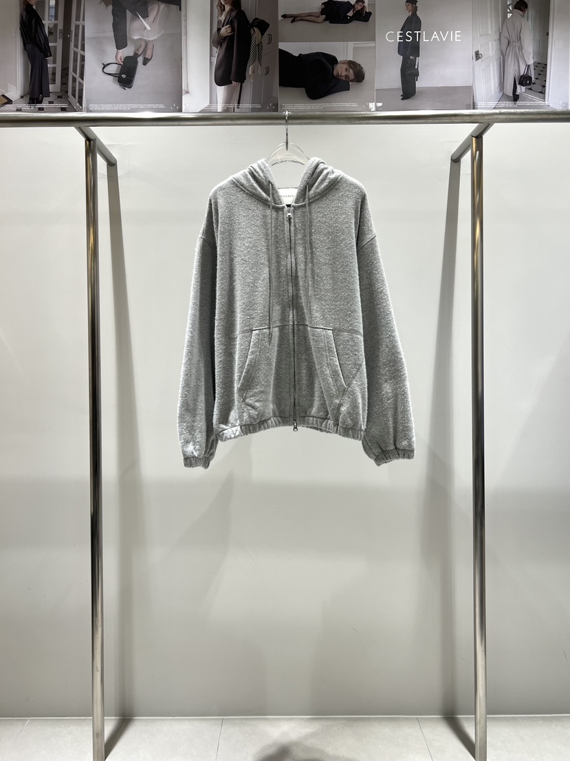 CESTLAVIE東大門㊣代購女裝新品25秋冬人氣夾克連帽拉鏈衫羊毛CESTLAVIE夾克圖色2