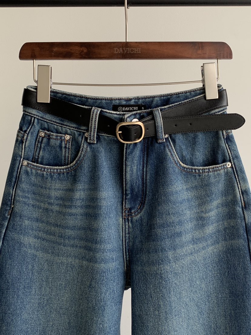 DAVICHI東大門㊣直郵女裝新款人氣真品牛仔褲含隨機腰帶羊毛DAVICHI牛仔褲