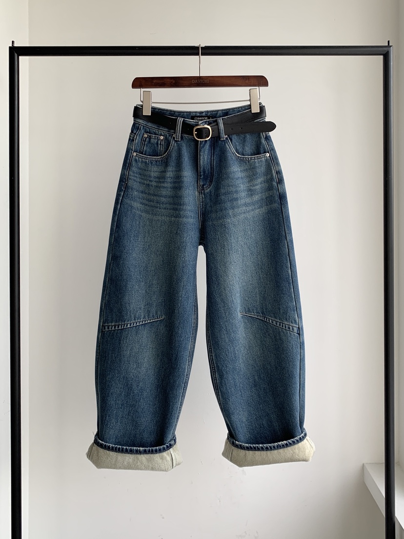 DAVICHI東大門㊣直郵女裝新款人氣真品牛仔褲含隨機腰帶羊毛DAVICHI牛仔褲圖色1
