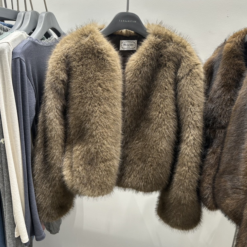 TARABY MOTION東大門㊣代購女裝新款職業時尚短款大衣貂皮TARABY MOTION短款大衣圖色1