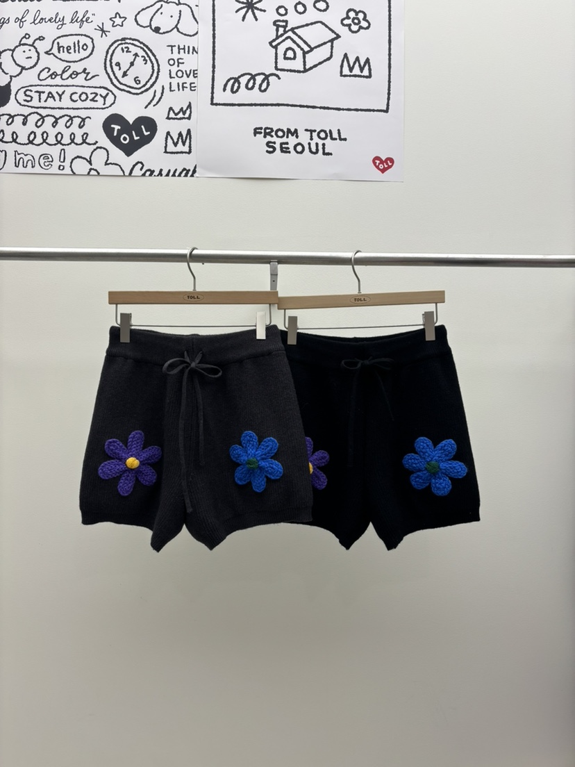 TOLL韓國直郵㊣女士新品熱賣休閑真品人氣25秋冬職業短褲花朵TOLL短褲