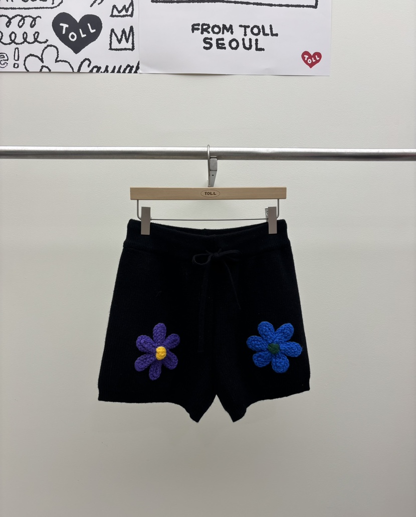 TOLL韓國直郵㊣女士新品熱賣休閑真品人氣25秋冬職業短褲花朵TOLL短褲圖色2