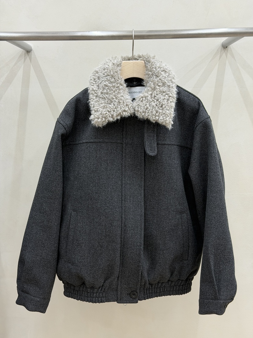 NOTHING韓國直郵㊣女裝新款休閑職業夾克毛領可拆可拆卸羊毛NOTHING夾克圖色2