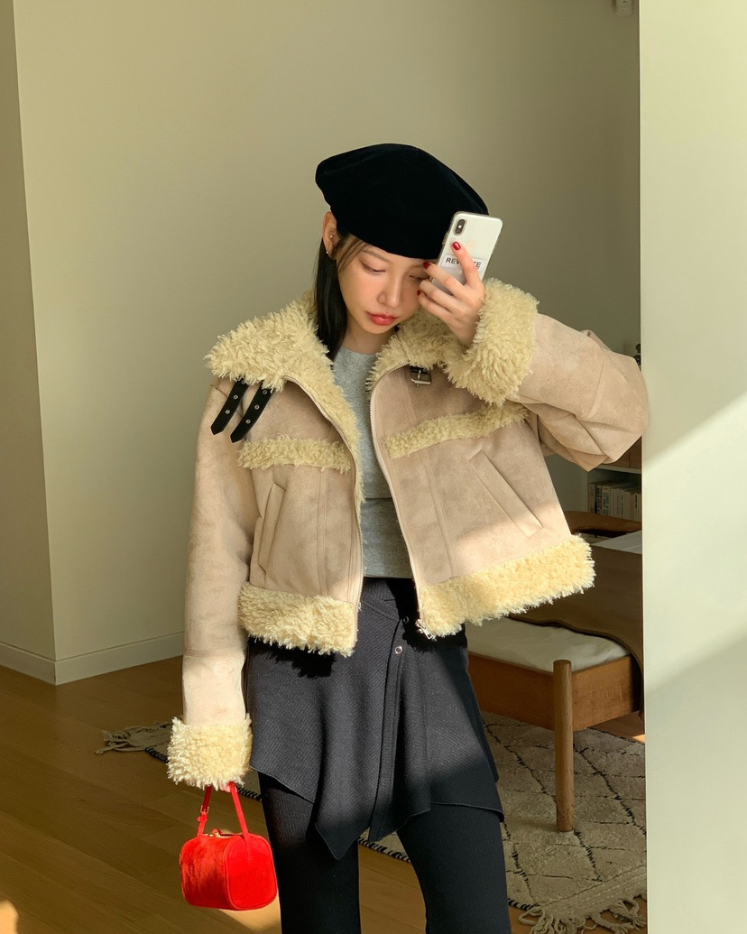 REVE CITE-L韓國直郵㊣女裝新品人氣熱賣職業夾克毛絨羊毛REVE CITE夾克圖色2