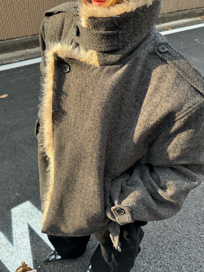 ZEROZERO東大門㊣代購女士新品推薦休閑時尚夾克人字紋皮草ZEROZERO夾克