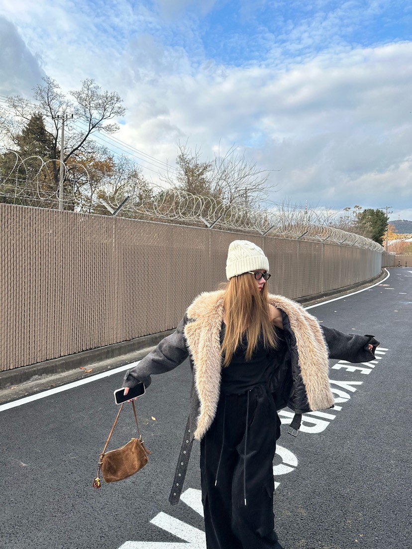 ZEROZERO東大門㊣代購女士新品推薦休閑時尚夾克人字紋皮草ZEROZERO夾克