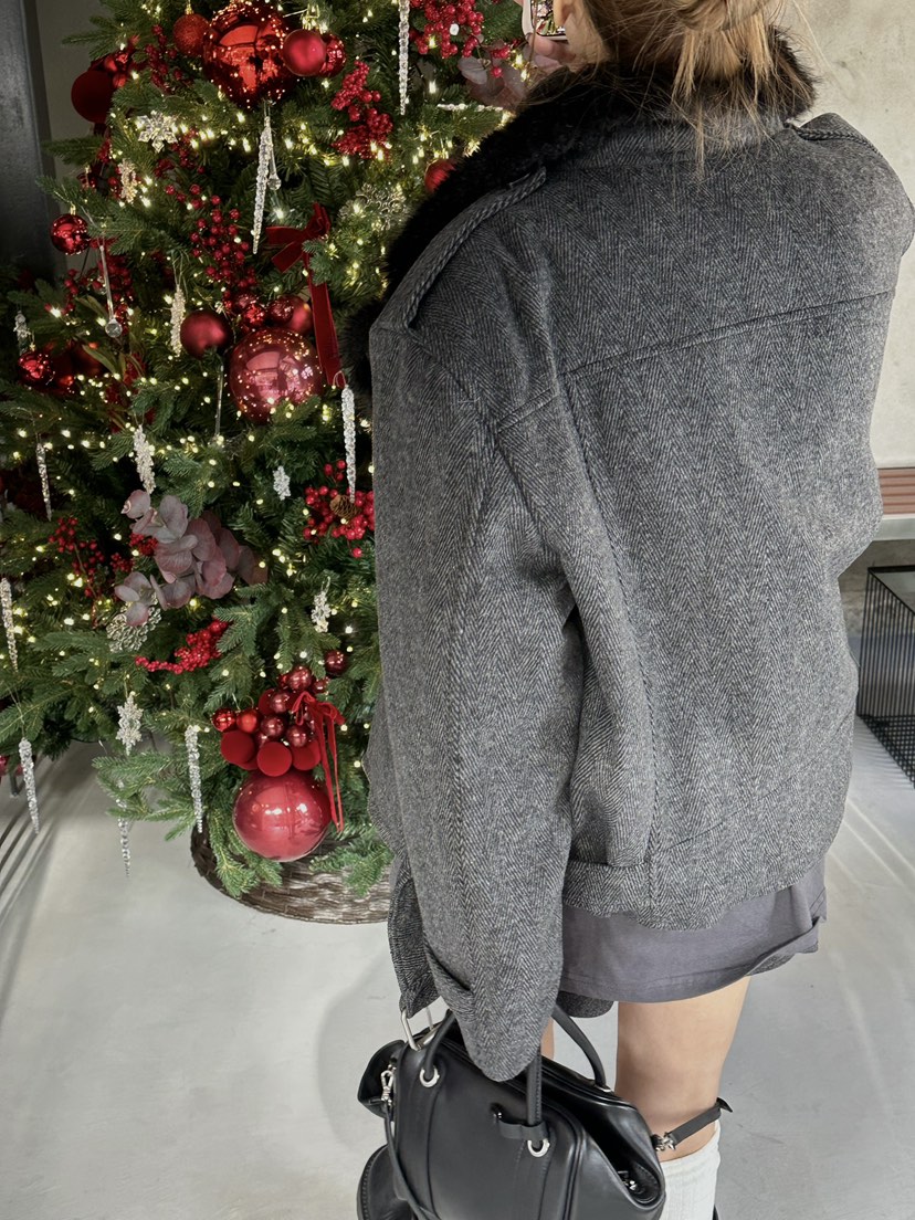 ZEROZERO東大門㊣代購女士新品推薦休閑時尚夾克人字紋皮草ZEROZERO夾克