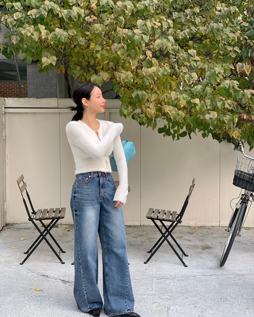 REVE CITE-L韓國代購㊣女裝新品時尚熱賣職業25秋冬牛仔褲REVE CITE牛仔褲