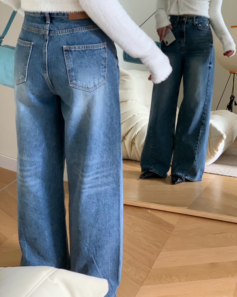 REVE CITE-L韓國代購㊣女裝新品時尚熱賣職業25秋冬牛仔褲REVE CITE牛仔褲