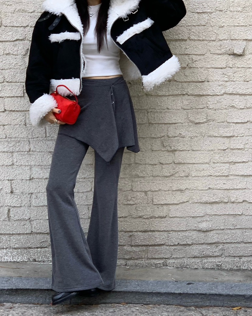 REVE CITE-L韓國代購㊣女士新款休閑真品時尚25秋冬裙褲羊毛REVE CITE裙褲圖色2