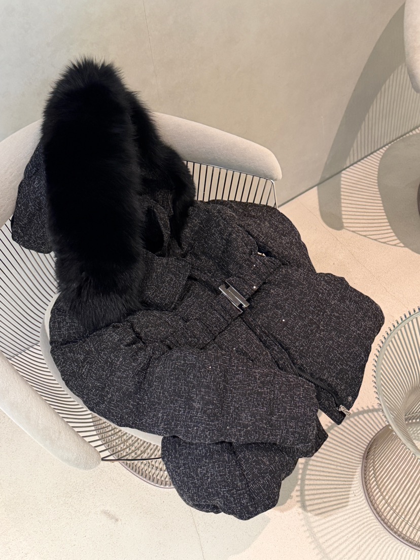 LAVIEU東大門㊣實拍女裝新款時尚短款羽絨服含腰帶狐貍花呢鴨絨LAVIEU短款羽絨服